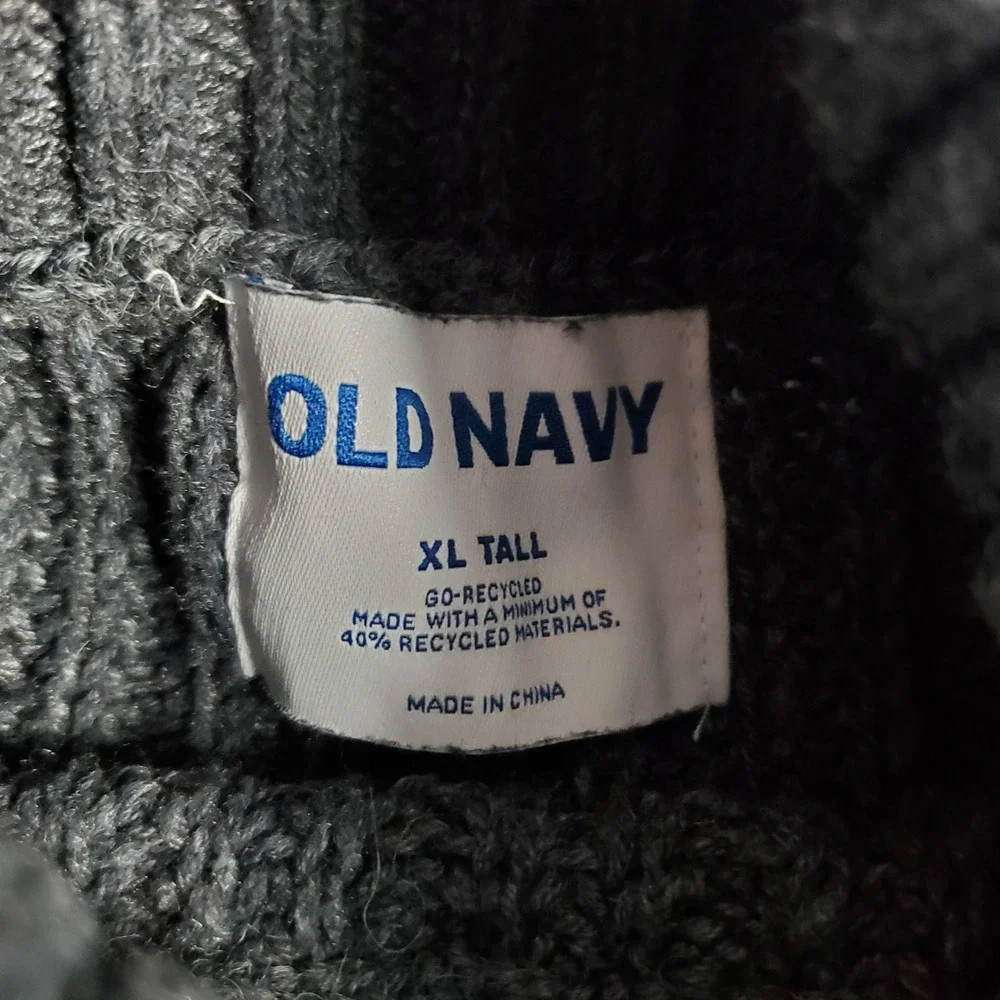 Old Navy Turtleneck Sweater Mens XL Tall Gray Ribbed Knit Heavyweight Pullover
